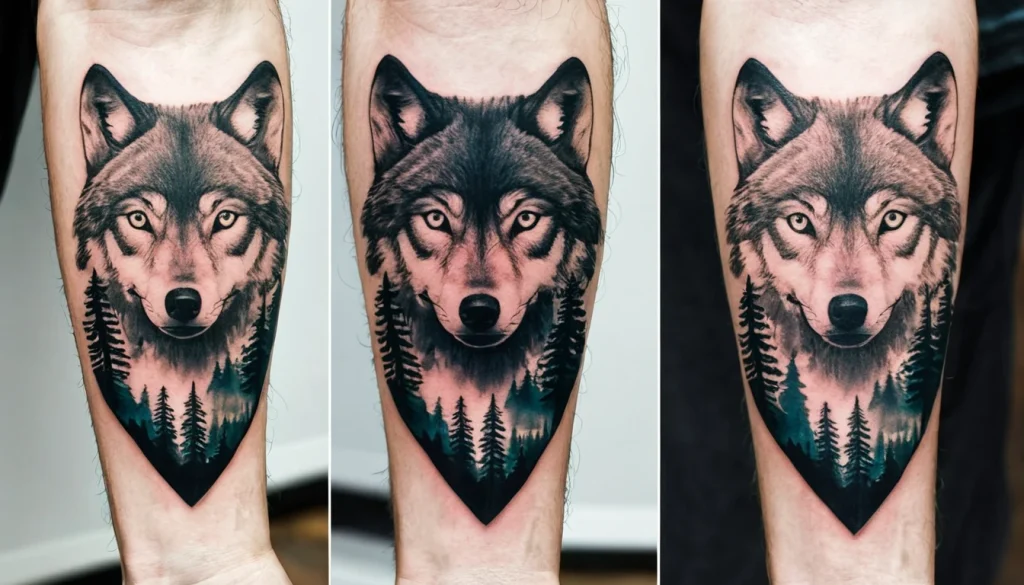 Wolf and Forest Tattoo